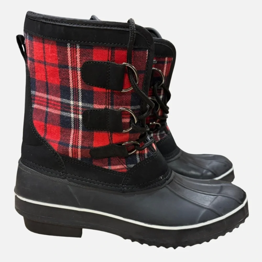 ITASCA Women's Red & Black Plaid Lace UP Duck Boots Size 8 Discontinued Colorway - Picture 2 of 9